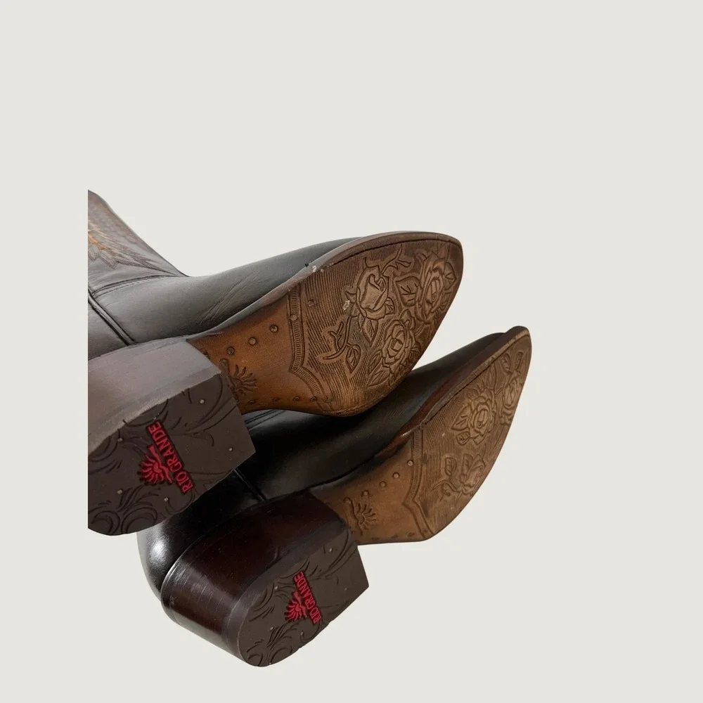 Rio Grande Katya Greco Maple Brown Leather Embroidered Cowboy Boots Women 6 EE